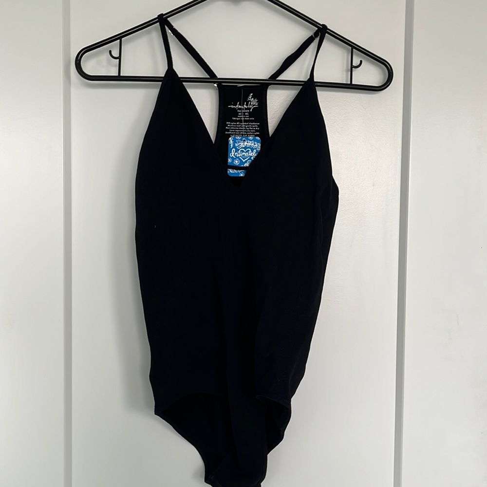 Free People Ribbed Black Bodysuit